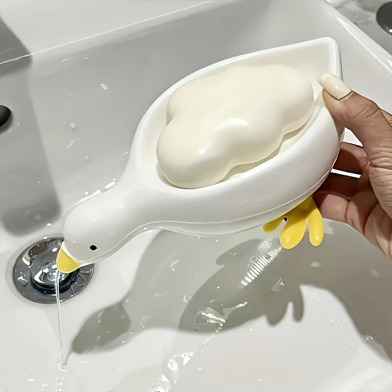 Soap Tray Self-draining Soap Rack Cute Duck-shaped Creative Rack for Shower Bathroom Kitchen Tub Sink Tray Bracket Bathroom