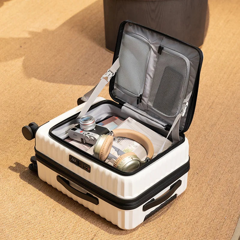 KLQDZMS Men's Luggage Side Opening Expandable Boarding Case 20"24"28 Inch Trolley Case ABS+PC Women's Handheld Travel Suitcase