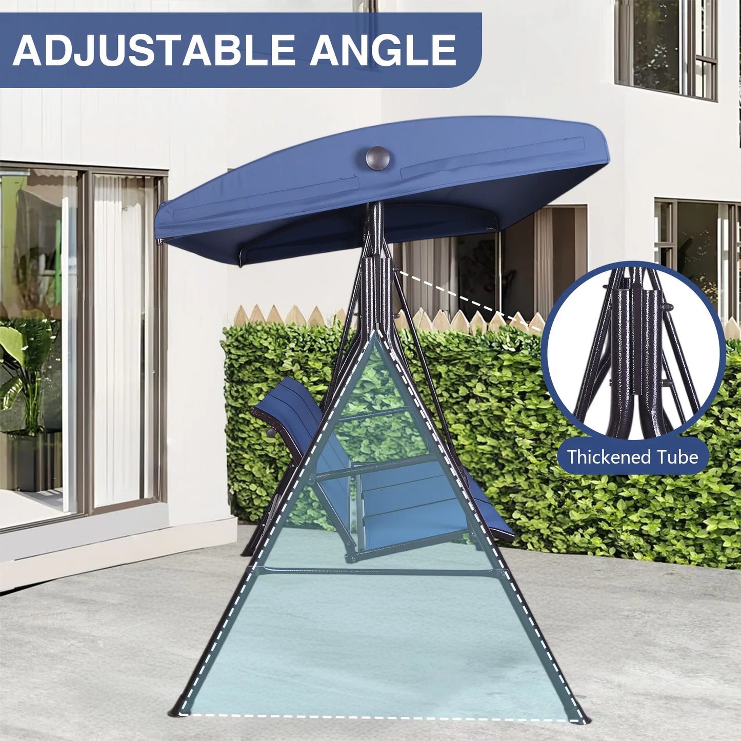 3-Seat Outdoor Porch Swing with Adjustable Canopy Bench Swing Chair Patio Swing Chair for Home Garden Poolside Balcony Backyard