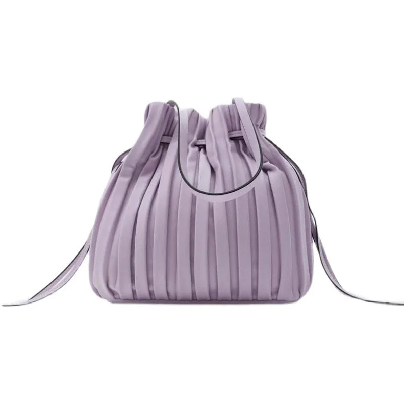 Women's Bag New Simple and Fashionable Bucket Bag Women's Single Shoulder Crossbody Small Pleated Drawstring Mouth Handbag