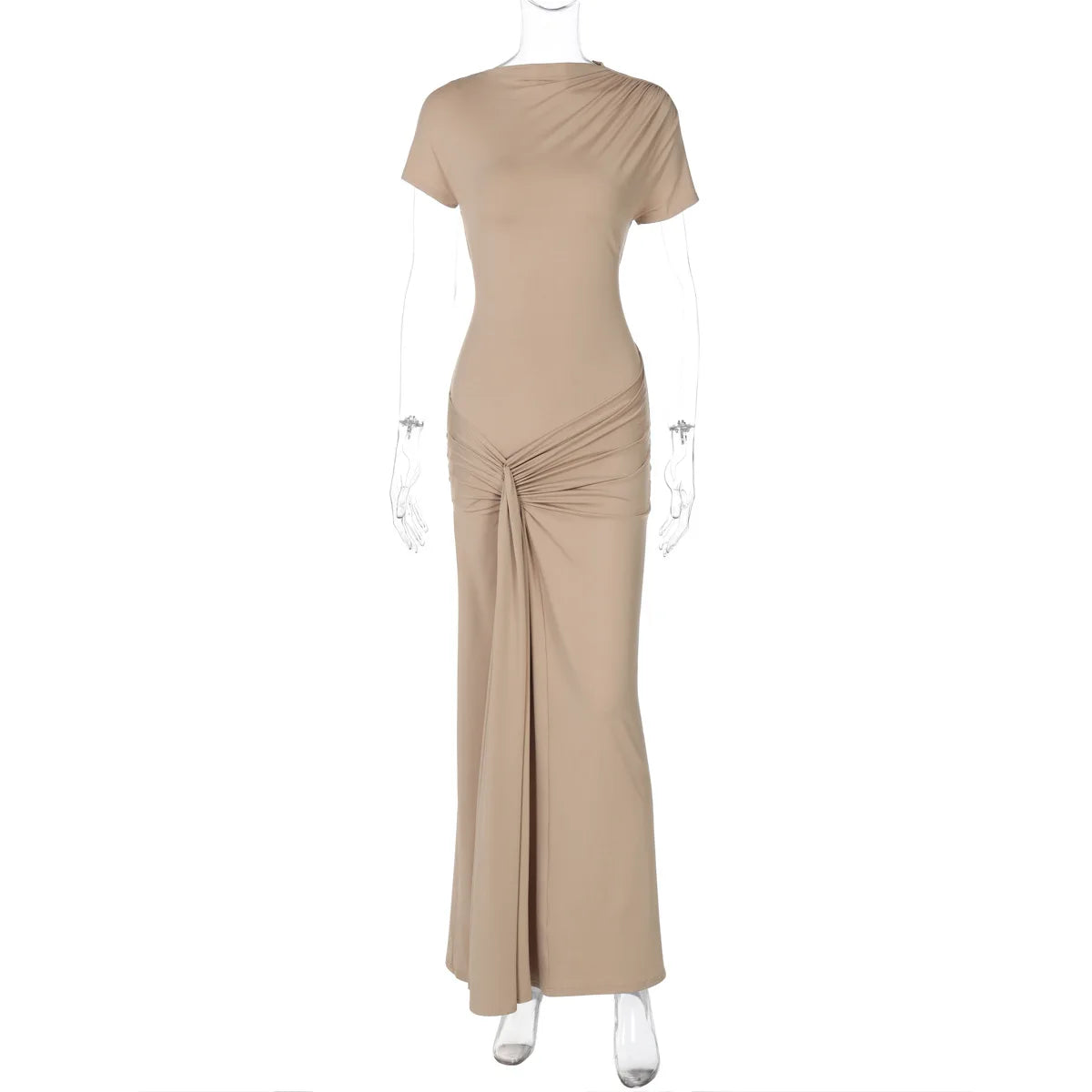 European and American Women's Clothing 2025 Summer New Fashion Elegant Slim Pleated Tie-waist Short-sleeved Dress