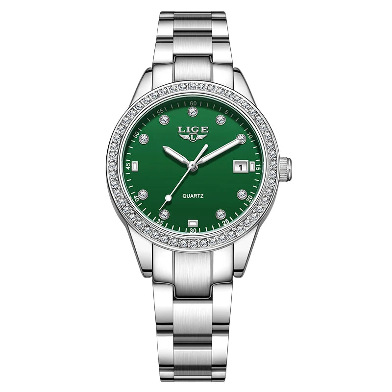 LIGE Top Brand Luxury Quartz Watches for Woman Retro Fashion Simple Elegant Calendar Casual Waterproof Diamond Women Wristwatch