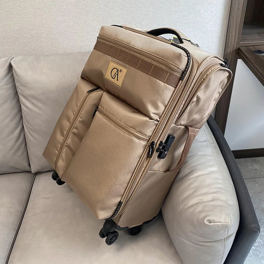 Multifunctional ultra-light silent boarding suitcase 20 "Oxford cloth checked 24 extendable pull rod luggage  20/28