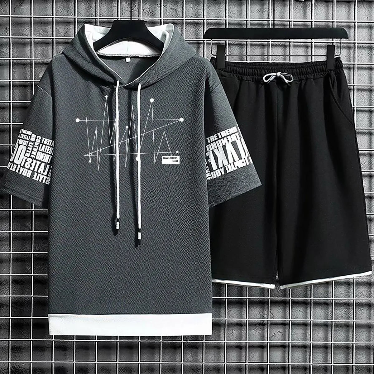 Clothing for Men Summer Suits Casual New T Shirt Hoodies Set Shorts Pullover Hat T-shirt Hood Print Hoodie Men Top Short Sleeve
