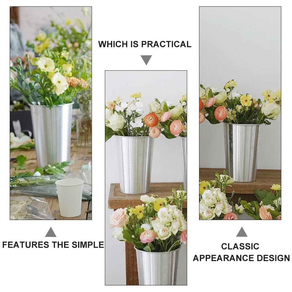 Flower Bucket Plant Pot Garden Vase Arrangement Planter Aluminum Flowerpot Home Decor Stylish Retro Balcony Indoor Plants