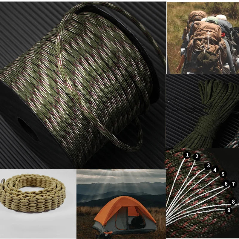 Military Paracord for Outdoor Survival, 9 Strand, 4mm, 650 Paracord, 50m, 100m, Tactical Parachute Cord, Camping, Weaving Rope