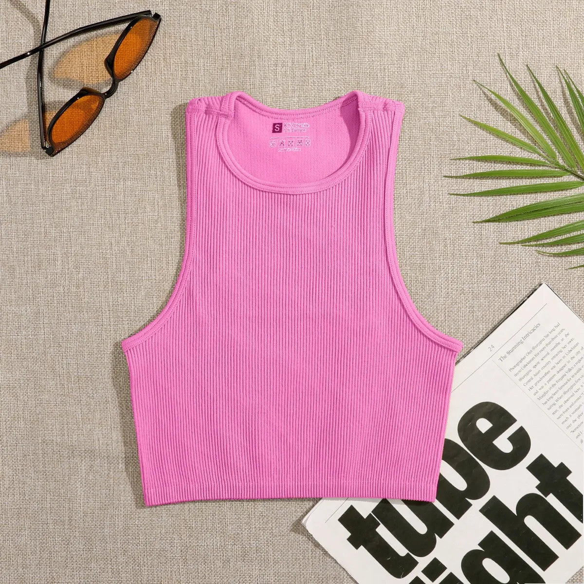 1pcs Solid Sleeveless Women Running Yoga Wear Clothing Slim Fit Quick Drying Ribbed Crop Tank Top