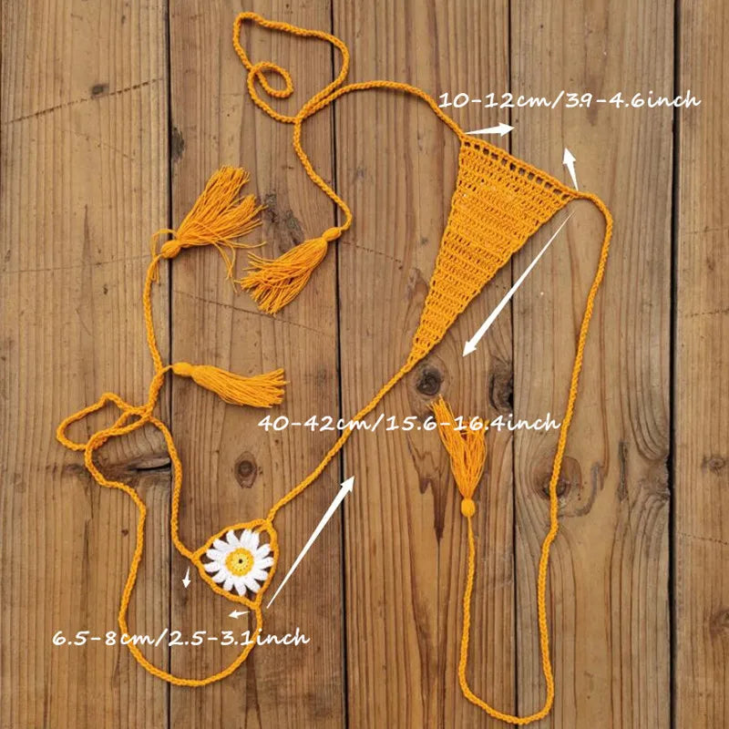 Hand crochet Cottom Thong String Daisy Applique Mini Bikini Swimwear Sunbathing Micro Swimwear