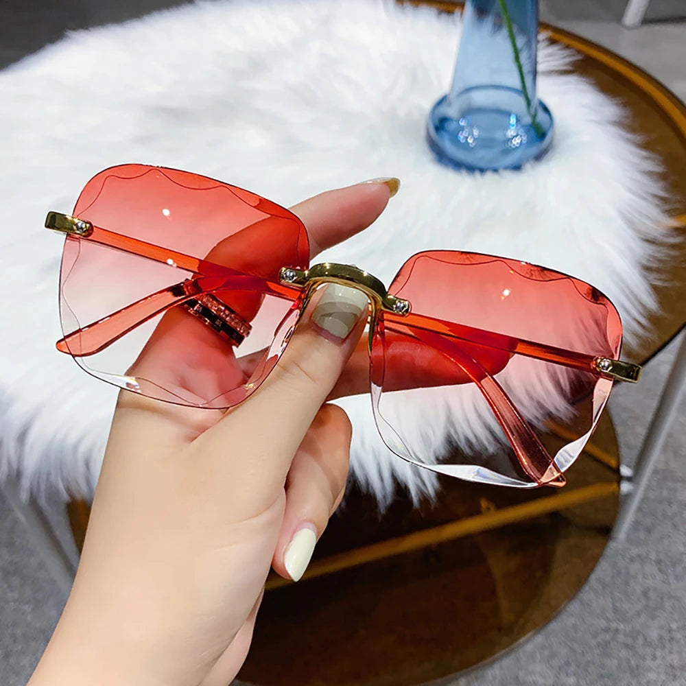 Women's Rimless Sunglasses Fashion Gradient Lenses Square Sun Glasses Lady Vintage Classic Designer Shades UV400 Goggles