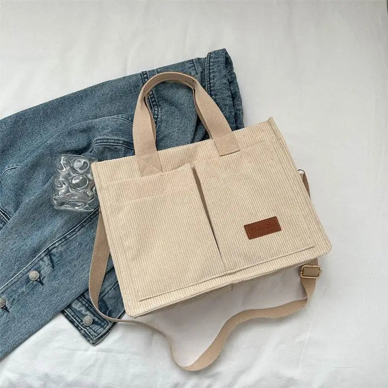 Women's Corduroy Tote Bag Large Capcity Handbags for Women Commuting Women's Bag Messenger Shoulder Bag Female Handbag