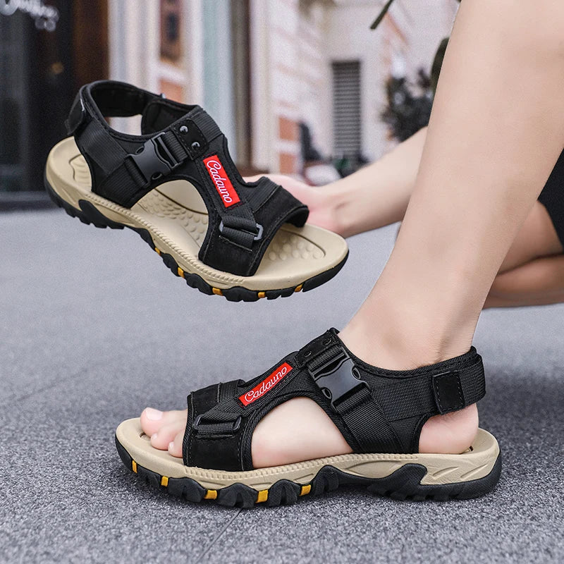 Classic Mens Sandals Summer Fashion Genuine Leather Slides Outdoor Casual Sport Sandals Lightweight All-match Men Stylish Shoes