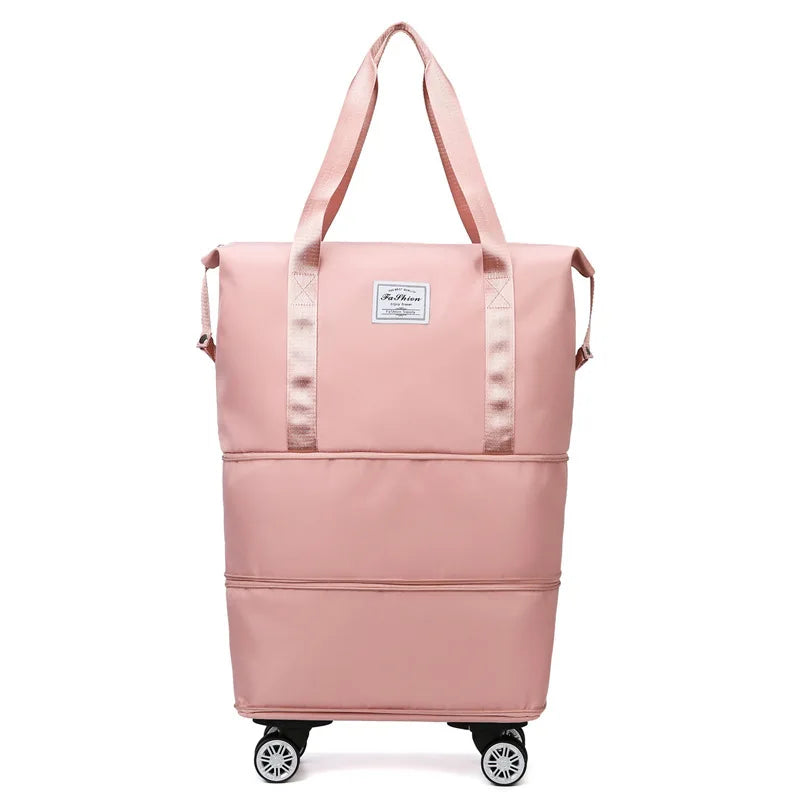 Travel Trolley Luggage Storage Bag With Wheels Waterproof Pulley Portable Collapsible Expandable Fashion Large Capacity Shopping