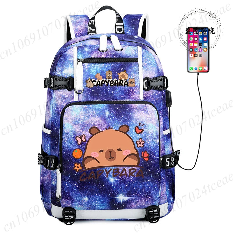 15.6 Inch Student Backpacks Japanese Large-capacity Backpack Girl Boys Simple Versatile Backpack Capibara Anime Usb School Bags
