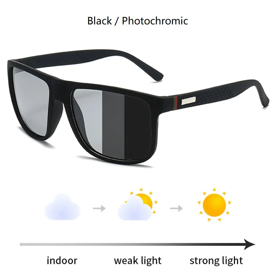 Fashion Photochromic Polarized Sunglasses Men Women Vintage Square Sun Glasses Man Brand Designer Driving Fishing UV400 Eyewear