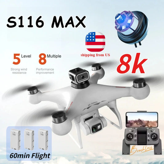 S116MAX 8K HD Professional Drone with Dual Camera 3 Batteries Optical Flow 360° Obstacle Avoidance WiFi Brushless Motor RC Toy