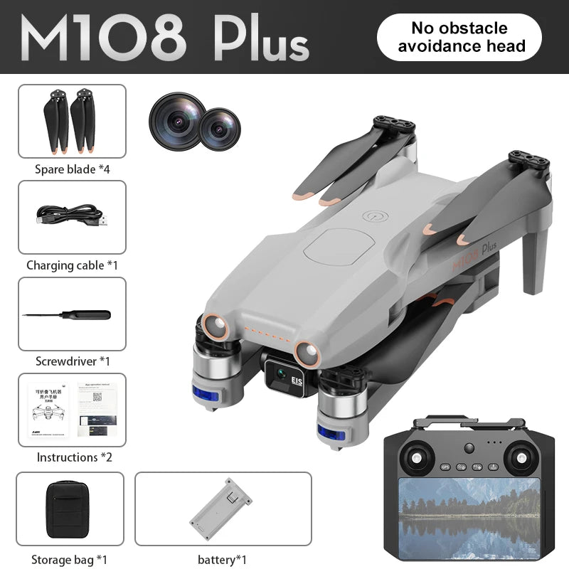 M108 Plus GPS Drone Professional aerial photography HD 8K With Screen Remote Control 3-axis Gimbal Obstacle Avoidance FPV Dron
