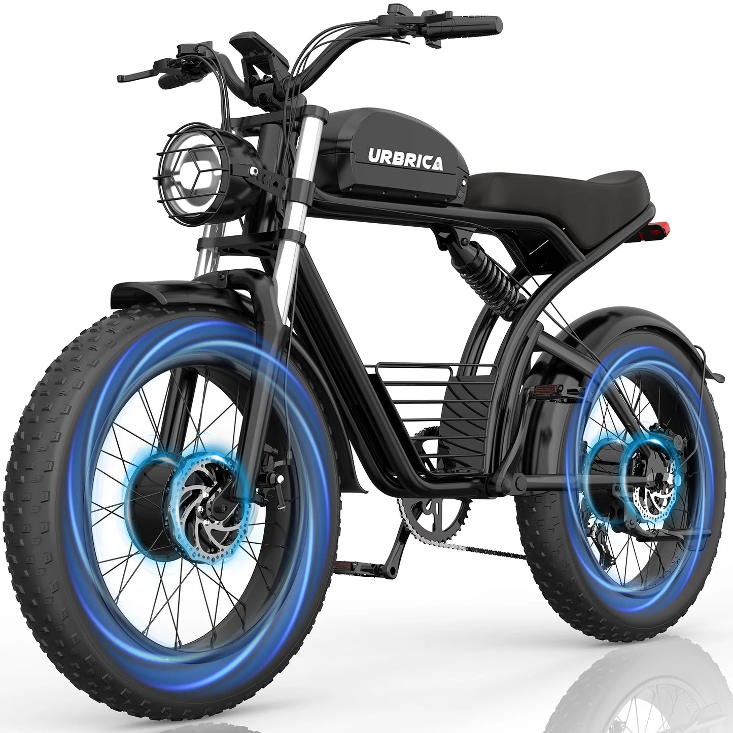 Urbrica K7 Electric Bicycle 3000W For Adults 48V 23AH Battery Mountain Moped Ebike 20 Inch Fat Tire With Basket Dual Motor