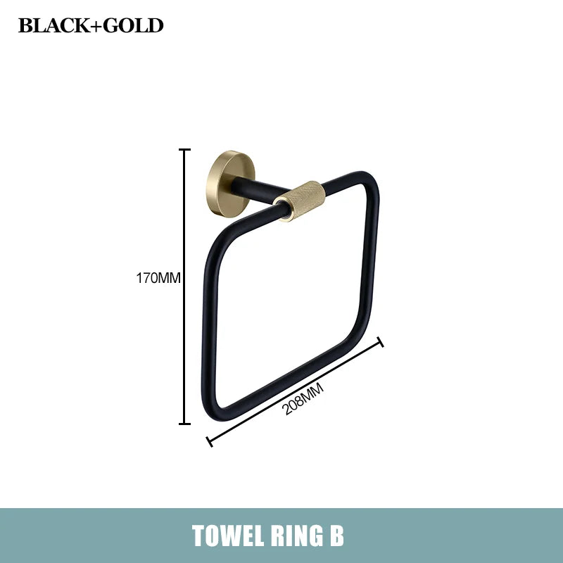 Brushed Gold Black Stainless Steel Wall-mounted Bathroom Storage Paper Towel Holder Toilet Brush Bath Robe Hook Soap Dispenser