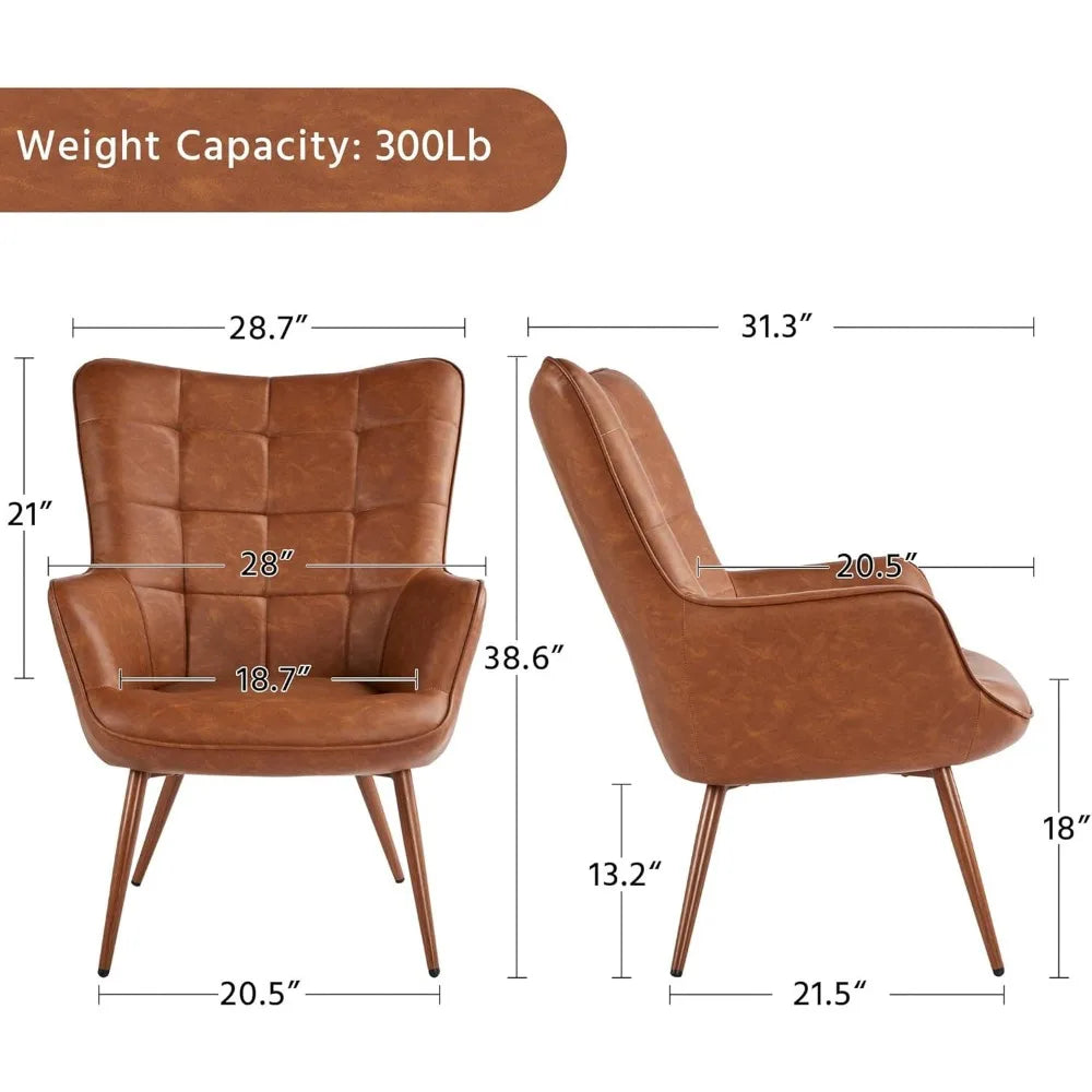 Leather Accent Chairs, Living Room Chairs Leather Large Armchairs Accent Chairs with Metal Legs for Living Bedroom