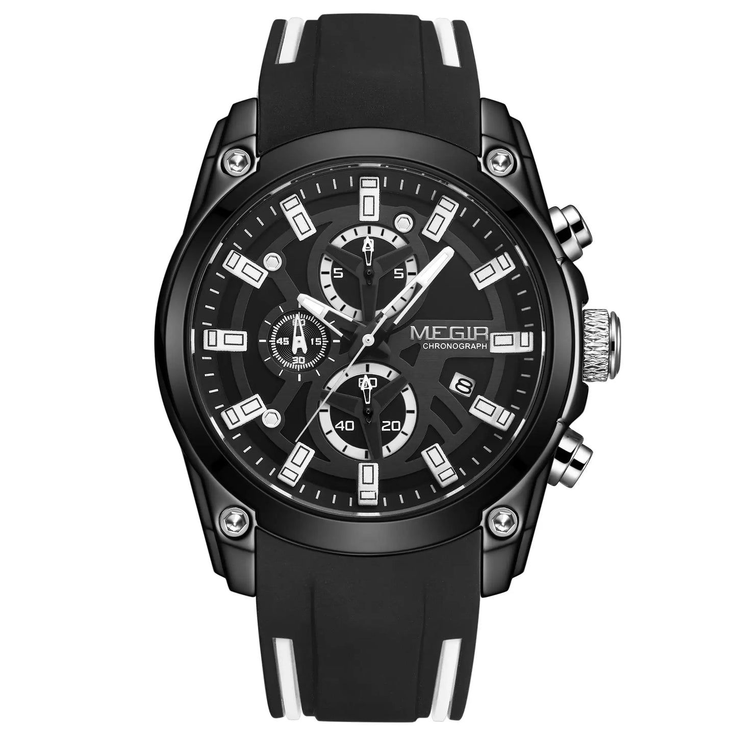 MEGIR Men's Watches Top Brand Luxury Sport Military Wristwatch Chronograph Luminous Date Quartz Watch Silicone Strap Male Clock