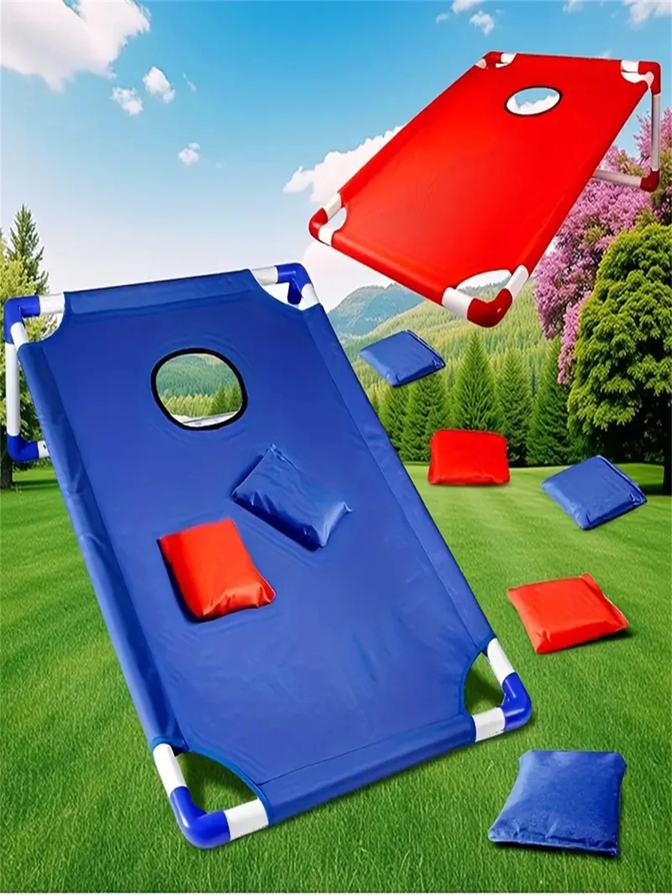 A Set of Red and Blue Portable Corn Hole Game Set, Foldable and Durable, Summer Beach Sandbag Game, Suitable for Outdoor Parties, Camping, Beach and Backyard Entertainment - Including 6 Beans Bags,非常适合 Christmas, East