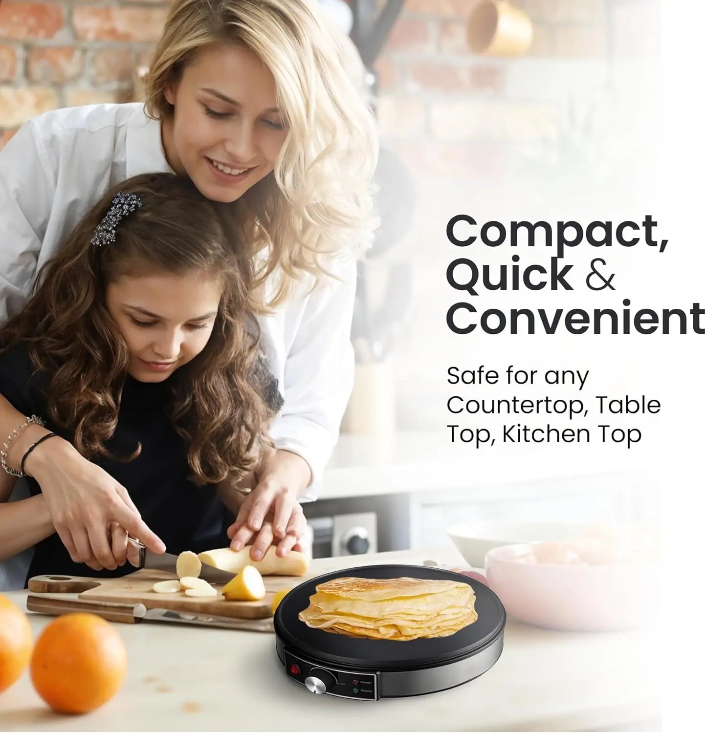 Electric Crepe Maker, Nonstick Multi-Function Tortilla Machine, Ideal for Crepes, Pancakes & Roti, Wooden Spatula & Batter Sprea