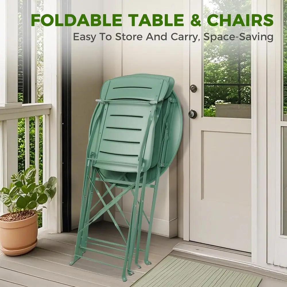 Sage Green 3-Piece Folding Patio Bistro Set with Premium Frame, Colorful Outdoor Furniture