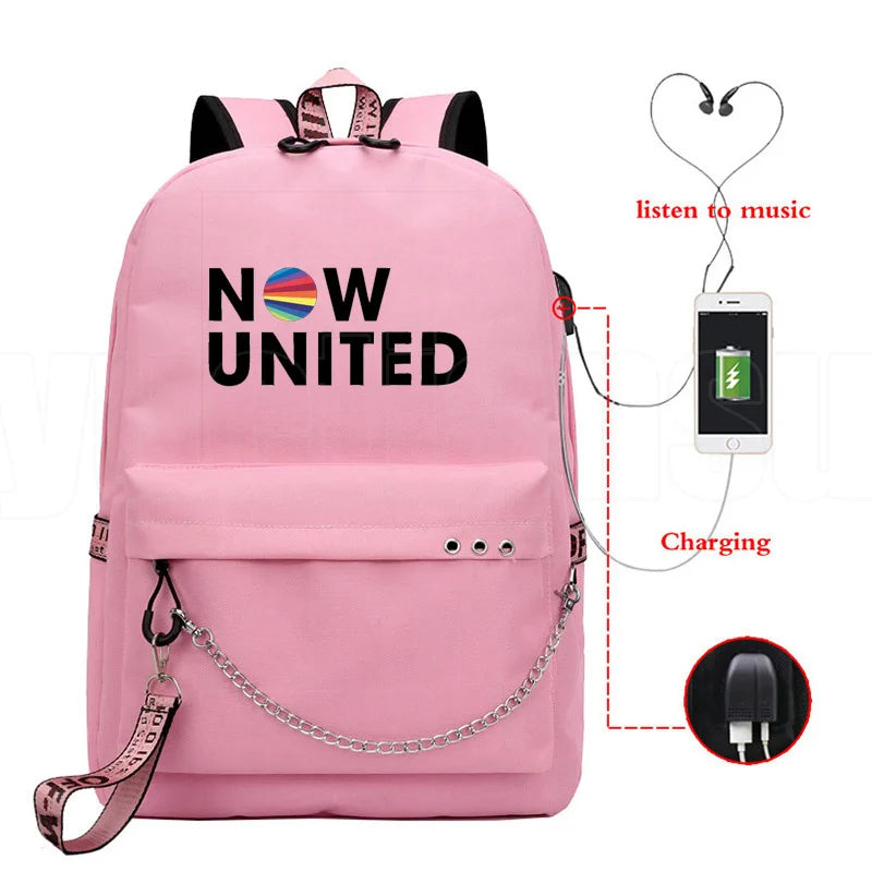 Popular Youthful School Bag Unisex Now United Travel Bags Usb Rechargeable Oxford Waterproof Notebook Shoulder Backpacks