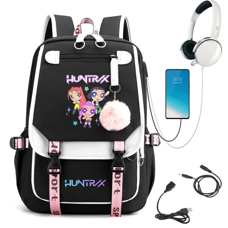 2025 New Fashion Women's Backpack KPop Demon Hunters Usb Travel Rucksack Large Back Pack Mochilas Mujer School Bags for Girls