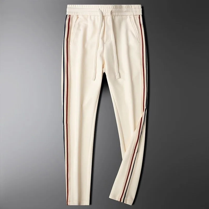 Men's Clothing Spring and Autumn high quality Light Luxury Thin Blue Casual Pants Contrast Color Ribbon Slim-fit Straight Pants