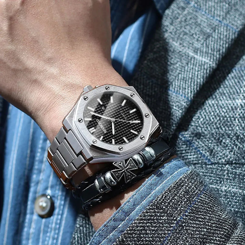 Men's watch business high-end octagonal with screws waterproof male fashion clock quartz Watches gift