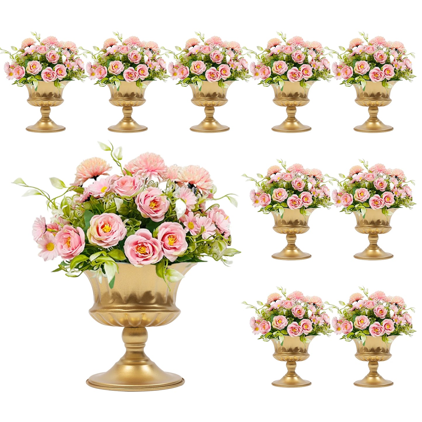 10 Pcs Gold Wedding Froral Vases Flower Holder Pot Planter for Tables Centerpieces Party Decoration 5.9Inch/3.3inch