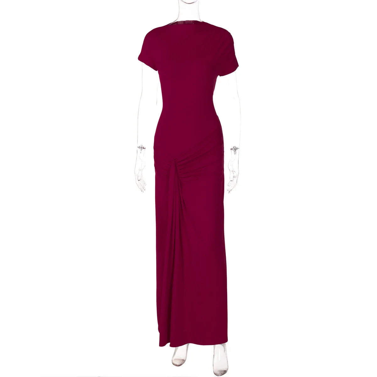 European and American Women's Clothing 2025 Summer New Fashion Elegant Slim Pleated Tie-waist Short-sleeved Dress