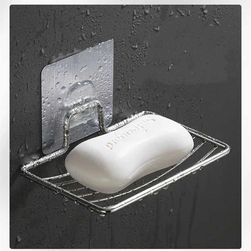 4/1pc Stainless Steel Soap Rack Punch-free Nail-free Bathroom Single Layer Drain Wall Hanging Sucker Soap Box Light Luxury Shelf
