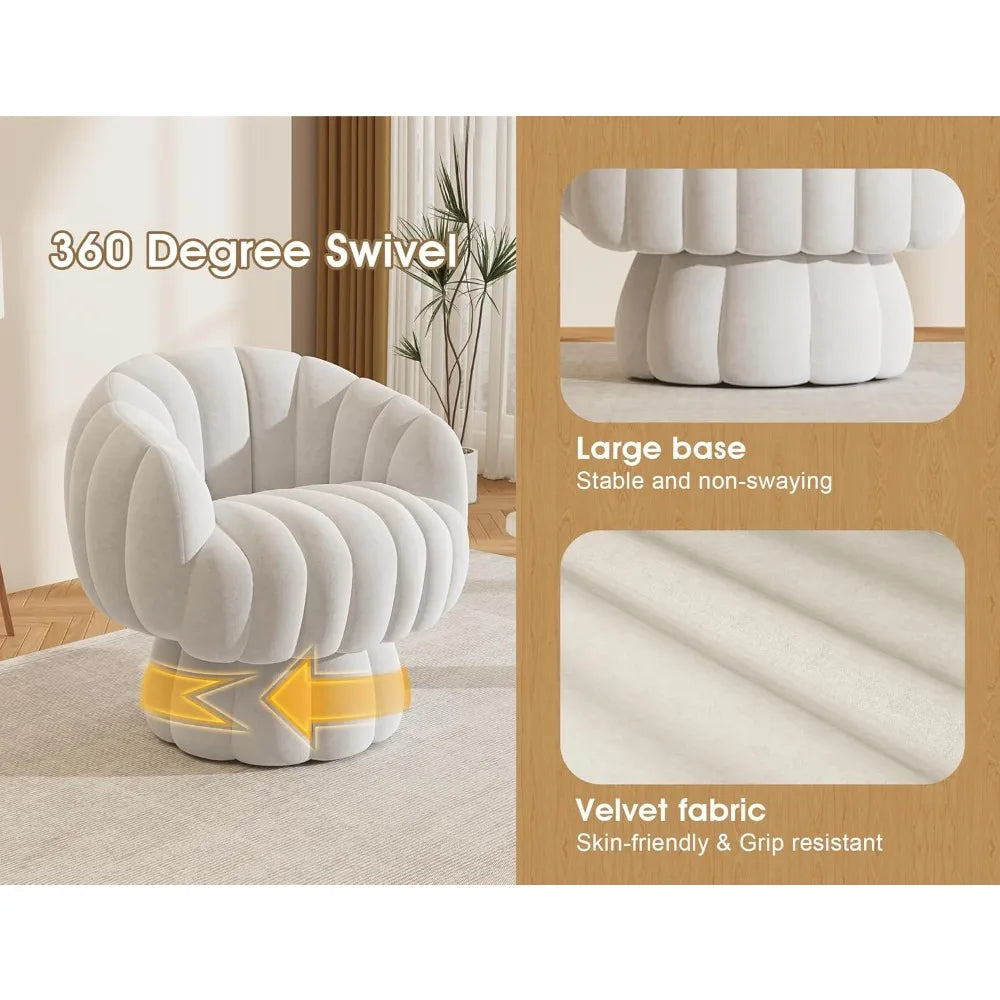 Mid Century Modern 360 Degree Barrel Swivel Accent Sofa Chair,Fluffy Velvet Fabric Lounge Wide Upholstered Pumpkin Reading Chair