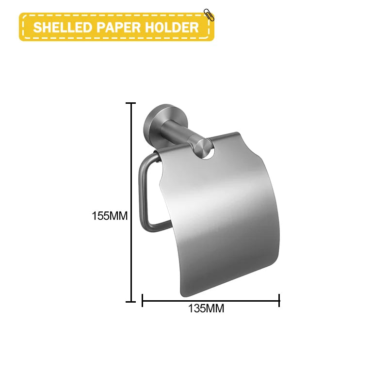Grey Bathroom Hardware Set Accessories Kit Stainless Steel Round Wall Rack Hand Bar Toilet Roll Paper Holder Robe Towel Hook