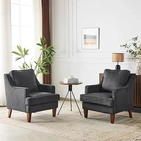 Mid-Century Accent Chairs Set of 2, Beige Upholstered Armchair Comfy Sofa Chairs Reading Chair High Back Living Room Bedroom Fu