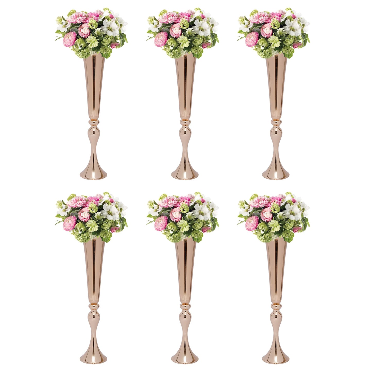 6 PCS Gold Trumpet Vases Wedding Party Props Centerpieces Flower Stand Candle Holder Centerpieces for Table Wedding