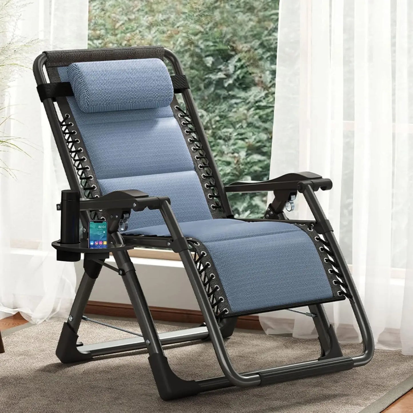 Comfy Folding Recliner Chair - Bedroom & Living Room, Patio Lounge Chair with Removable Cushion for Indoor Outdoor