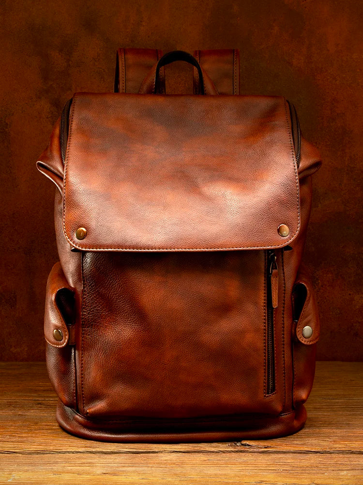 Newsbirds men's leather backpack retro luxury fashion style bagpack travel bag backpack school bag for man leather daypack men