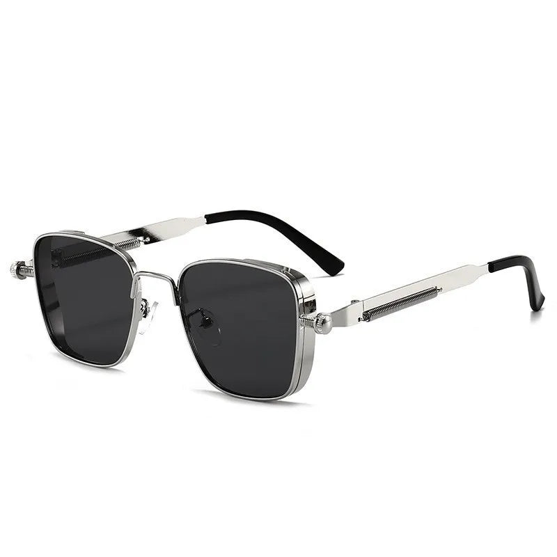 Square sunglasses for men with a sense of luxury and cool driving style, UV resistant heavy-duty metal punk sunglasses