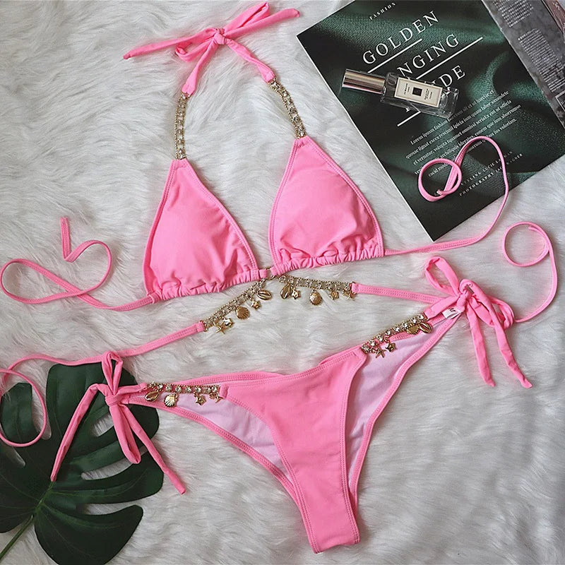 Sexy Bikinis 2025 Women's Solid Color Swimwear Female Swimsuit Swim Wear Bathing Suit Brazilian Bikini Set Beachwear Pool Bather