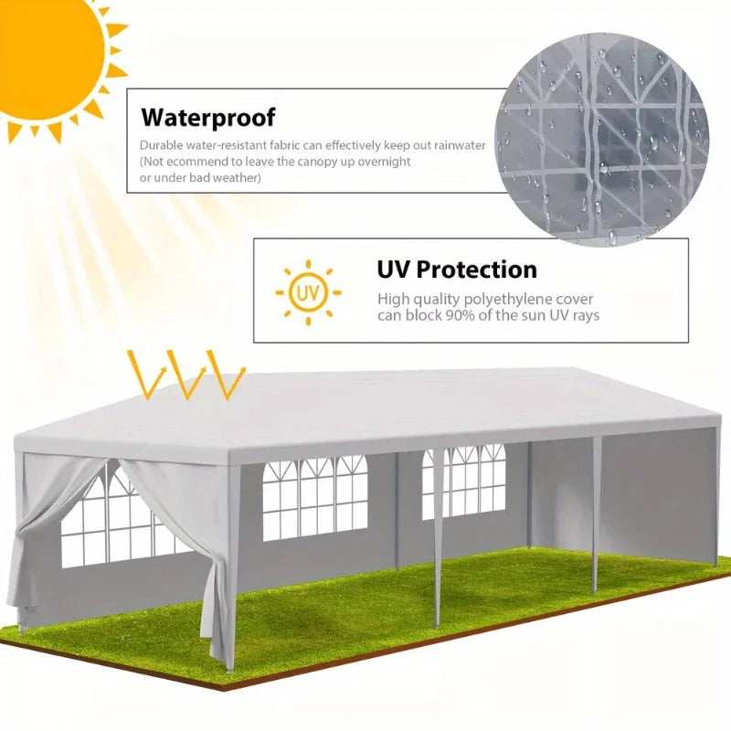 10'x30' white outdoor terrace covered wedding party tent with removable wall 8, ideal for outdoor activities