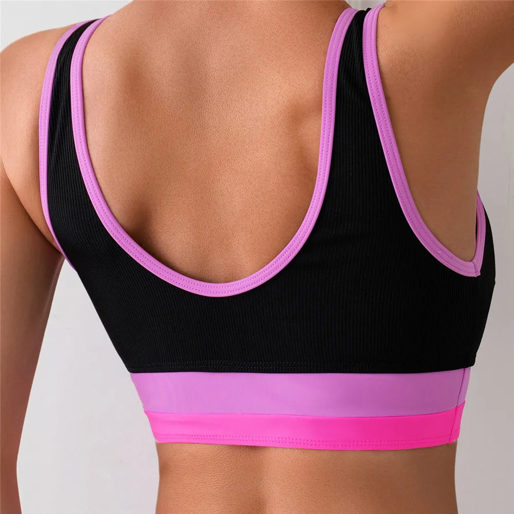 Black Pink Patchwork Ribbed Swimwear Bandeau High Waist Bikini Sports Sexy Swimsuit Women Bathing Suit Bikinis Sets De Mujer