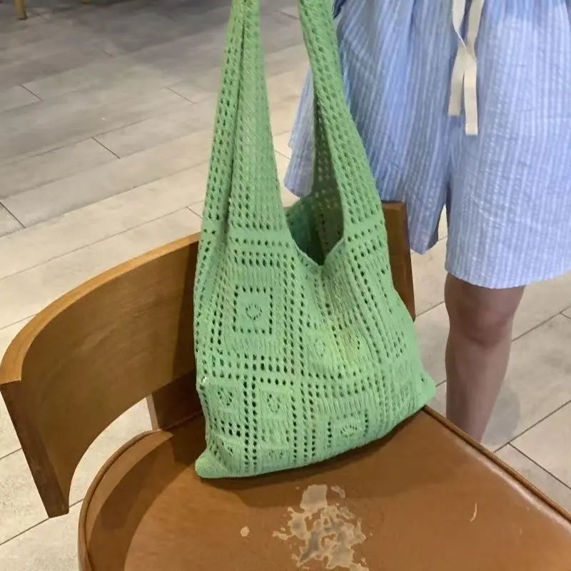 Women'S Shopping Bag Vintage Knitted Shoulder Bag Handmade Crochet Bag Slouchy Hollow Out Handbag For Shopping Women'S Casual