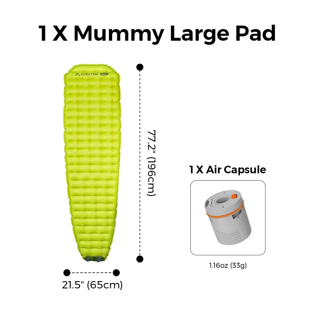 FLEXTAILGEAR ZERO MATTRESS MUMMY - Insulated Sleeping Pad with 6.0 / 5.6 R-Value, Ultralight Inflatable Camping Mat