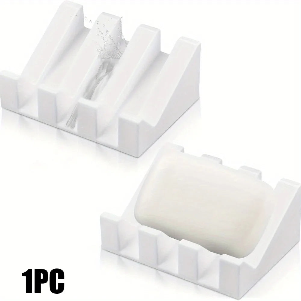 Silicone Self-Draining Soap Dishes with Waterfall Design Rectangular Soap Holder Trays with Drainage for Bathroom Accessories