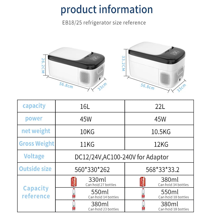 EB18-C 12 Volt Refrigerator 18 Liter Car Refrigerator RV Refrigerator with 12/24V DC and 110-240V AC Car Fridge for Car RV Campi
