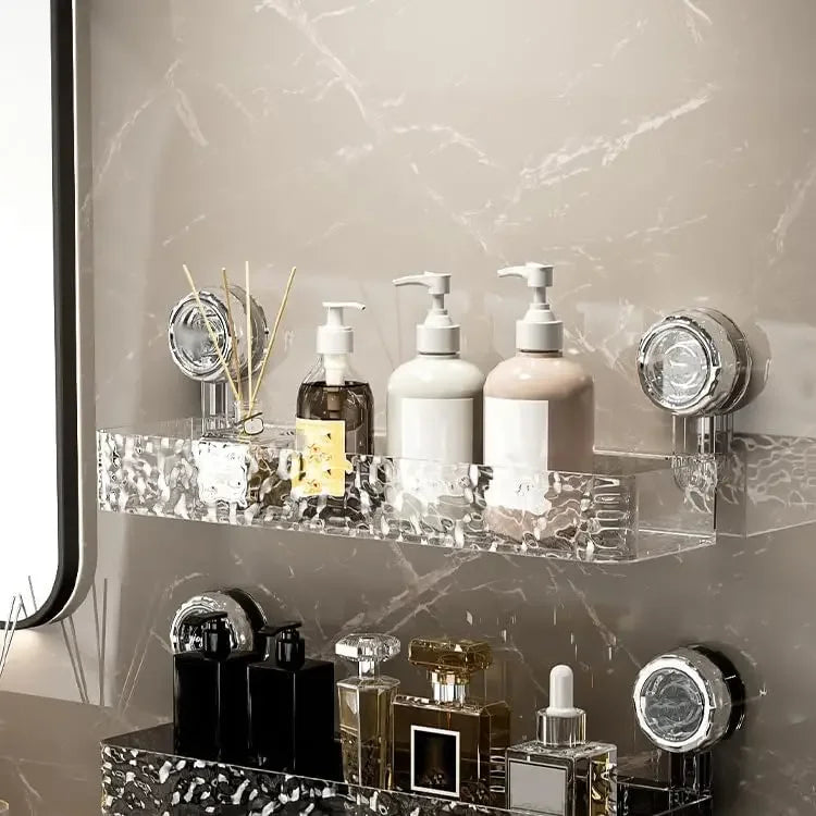 Corrugated Suction Cup Storage Holder Light Luxury Style Glacier Pattern Suction Cup Shelf No-Drill Bathroom Suction Storage Box