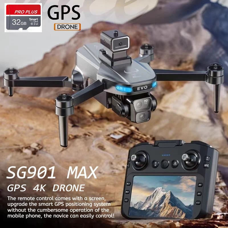 Drone Professiona 4K Dual Camera GPS Brushless Intelligent Obstacle Avoidance with Mapping Screen Control RC Drone SG901 PRO MAX